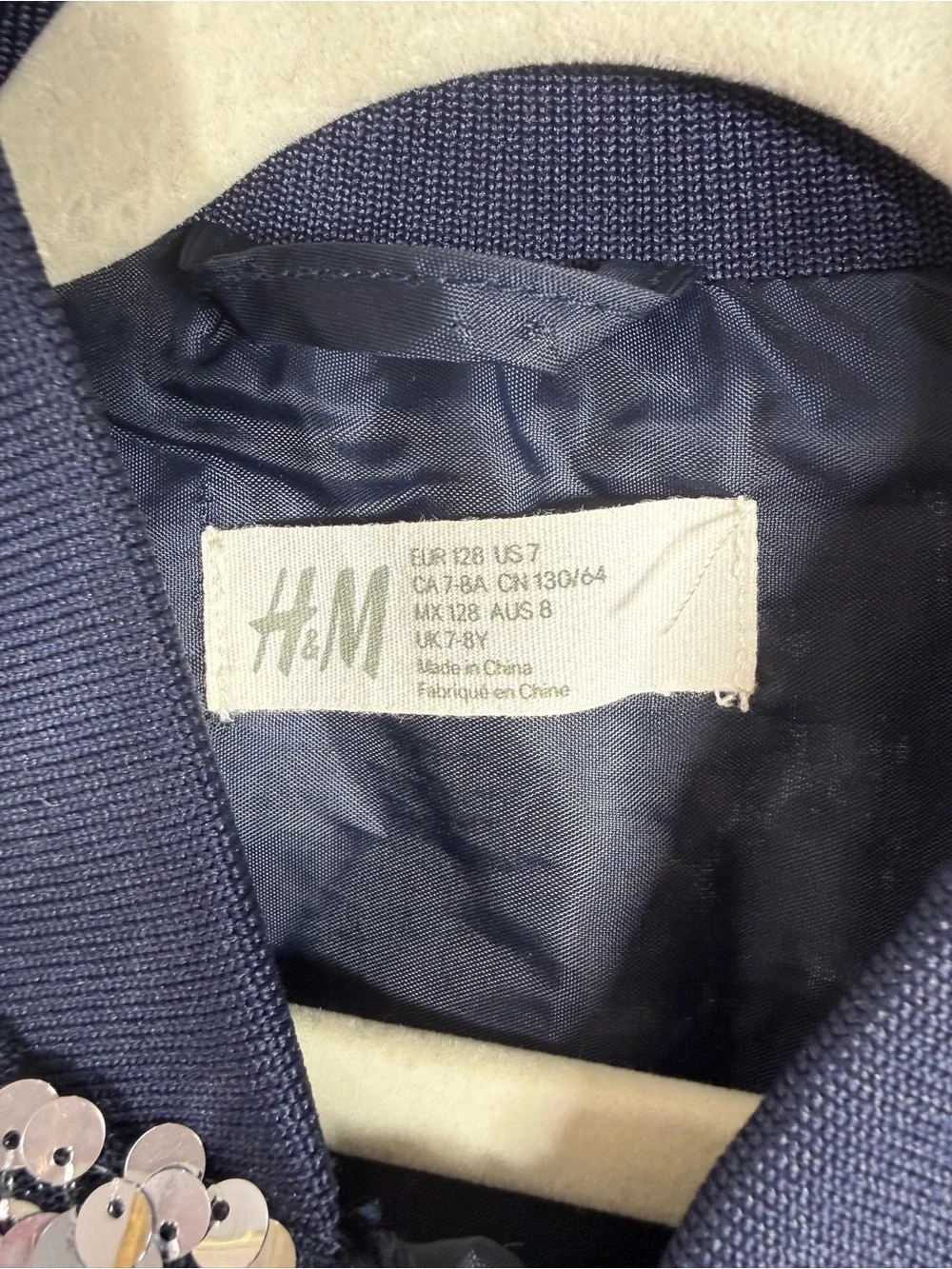 H&M Girls Ombre Sequin Bomber Jacket Silver Purple Navy Blue Size 7